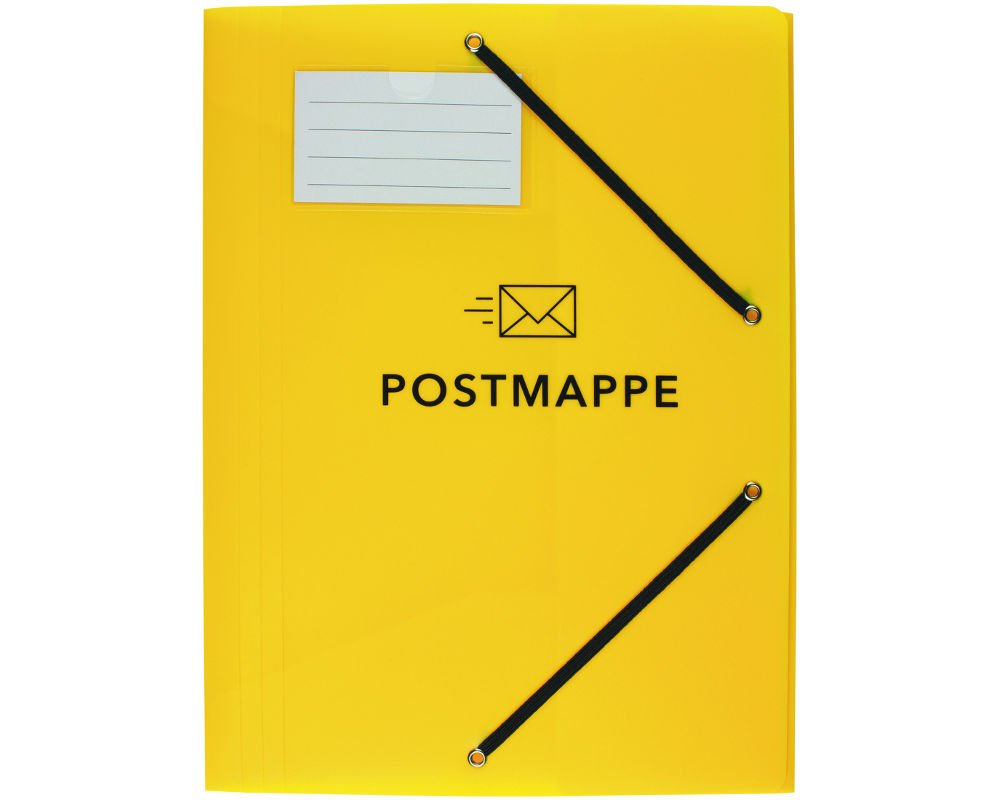 Postmappe aus Plastik, Gelb, mit 3 Klappen und Gummizug von Stylex