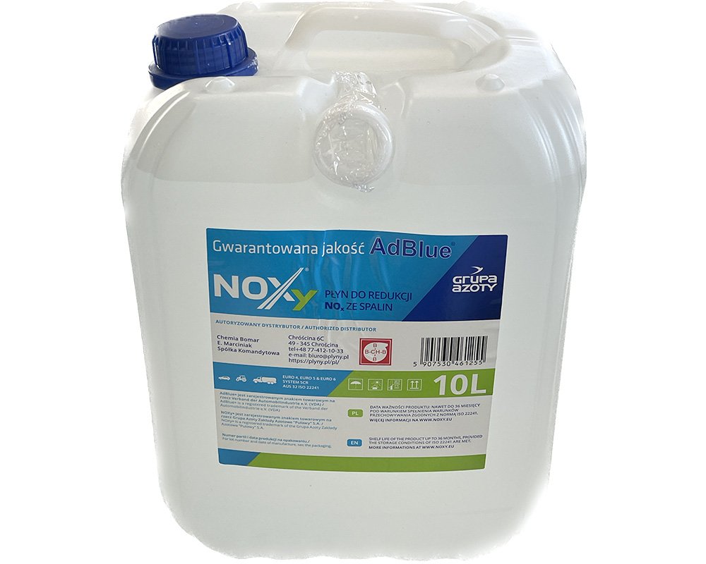 10 Liter AdBlue - Kanister von Noxy - zur Abgasreinigung von Dieselmotoren, inkl. Einfüllschlauch (ISO 222419)