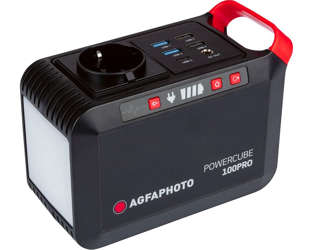 Agfaphoto PowerCube 100 Pro Portable Power Station mit 88,8 Wh Lithium-Ionen-Akku), Steckdose, 1x USB-C, 4X USB (2 davon für Schnell-Ladung)