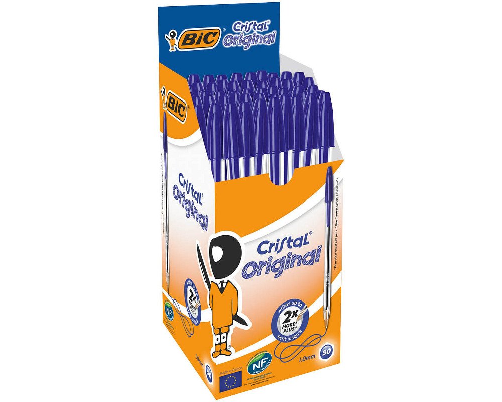 50 BIC Cristal Kugelschreiber, blau, Minenstärke M