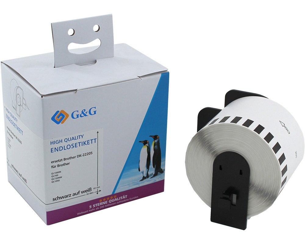 Kompatibel mit Brother DK-22205 Endlos-Etiketten (62,0mm x 30,48m) Schwarz auf weiß [modell] - Marke: G&G