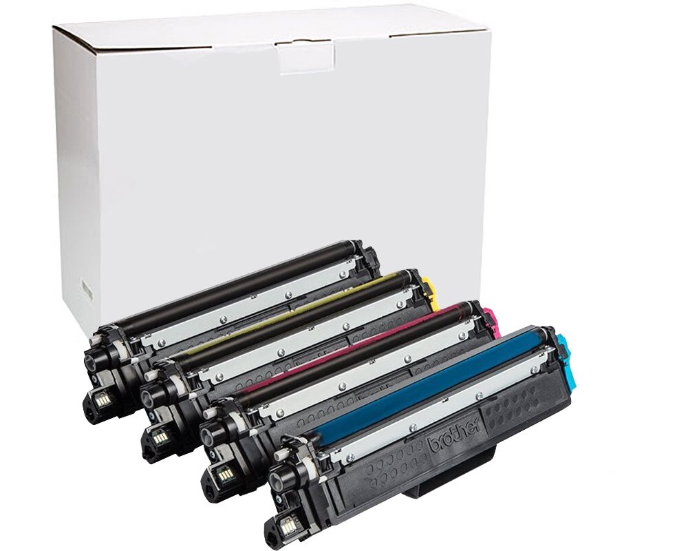 4 Brother-Toner TN-243BK, TN-243C, TN-243M, TN-243Y in weißem Karton verpackt