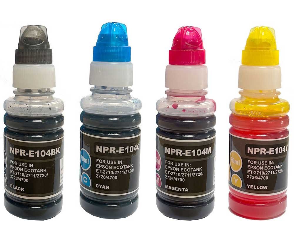 Kompatibel mit Epson 104/ C13T00P640 EcoTank Tinte -4er Multipack- (4x 70,0 ml) je 1x Schwarz, Cyan, Magenta, Gelb [modell] - Marke: G&G