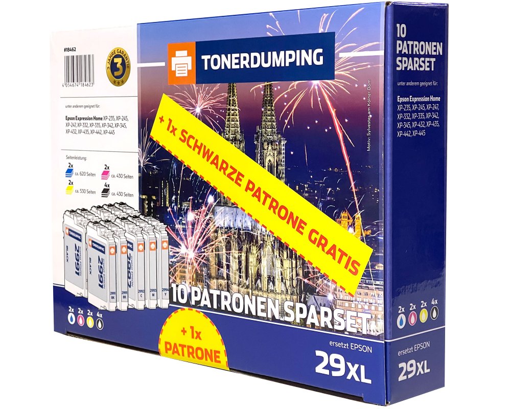 Kompatibel mit Epson 29XL Druckerpatronen -Multipack 10+1- 5x Schwarz + je 2x Cyan, Magenta, Gelb [modell] von TONERDUMPING