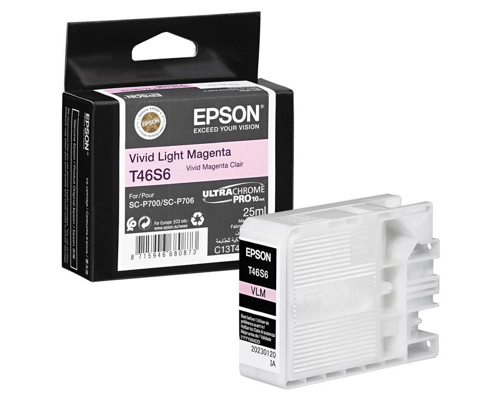 EPSON T46S6 Original-Druckerpatrone C13T46S60N ULTRACHROME PRO 10 INK für EPSON Surecolor SC-P700 Vivid Light Magenta 25ml