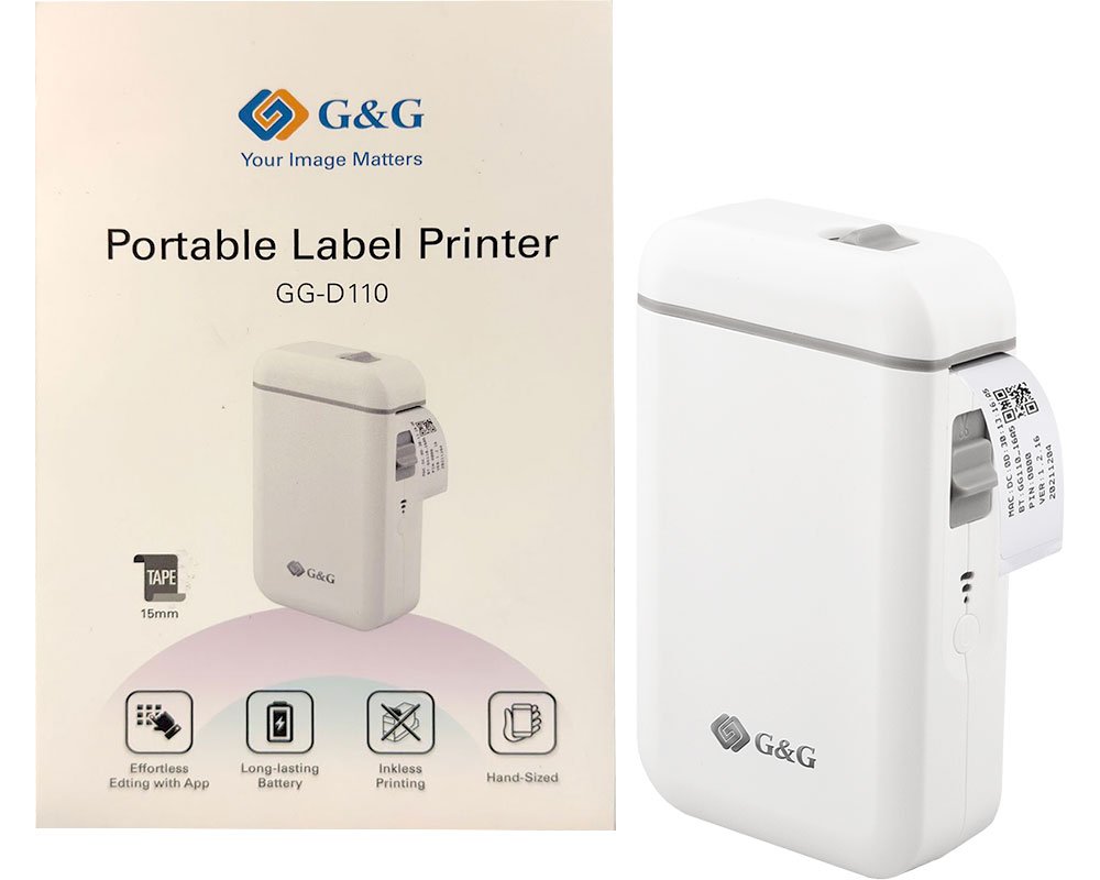 G&G GG-D110 Beschriftungsgerät für iOS/ Android - Bluetooth für 15mm Etiketten, 90 Tage Standby-Akku