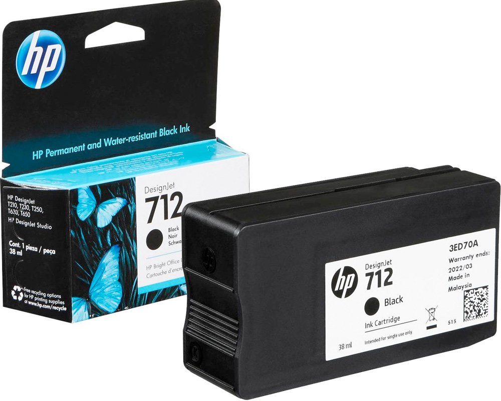 HP 712 Original-Tinte [modell] 3ED70A permanent und wasserfest - Inhalt: 38 ml schwarz