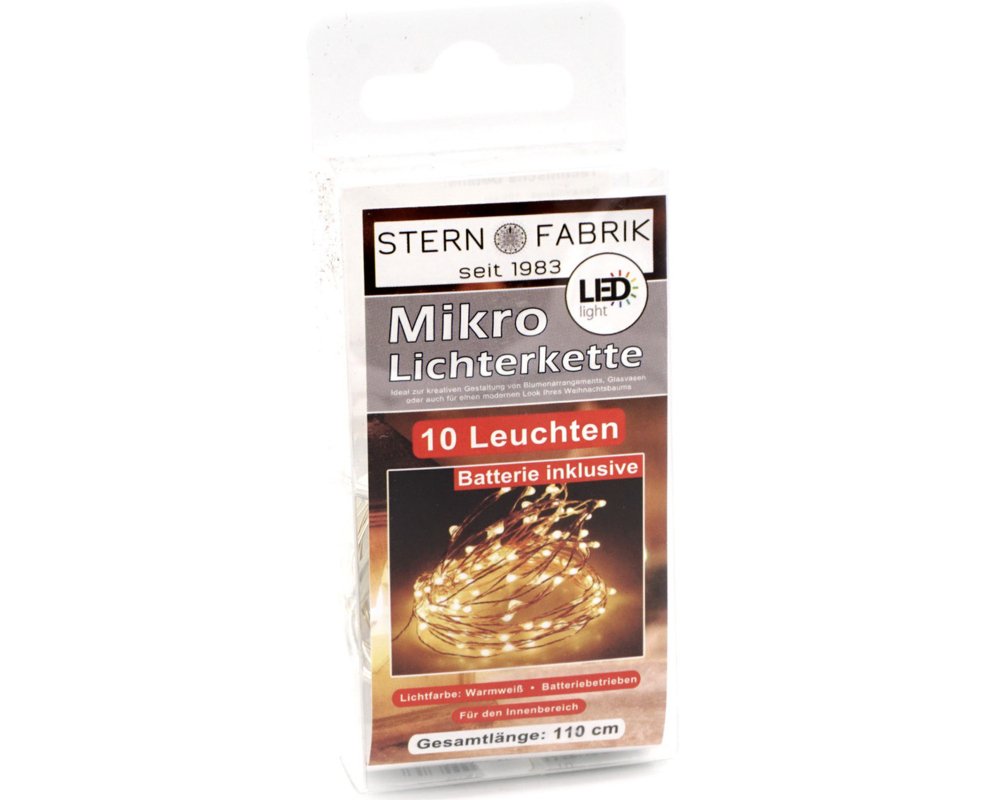 LED Lichterkette mit 10 Mikro LEDs, warmweiß, inkl. 2 x CR2032 Batterien, 110 cm