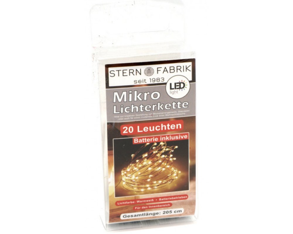 LED Lichterkette mit 20 Mikro LEDs, warmweiß, inkl. 2 x CR2032 Batterien, 205 cm