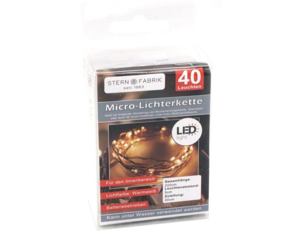 LED Lichterkette mit 40 Mikro LEDs, warmweiß, batteriebetrieben, 220 cm
