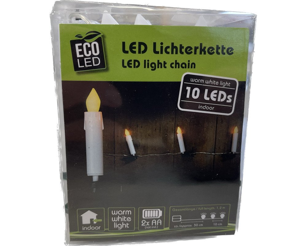 LED Lichterkette mit 10 Baumkerzen inkl. Clip - batteriebetrieben - warmweißes Licht - Länge: 1,2 Meter