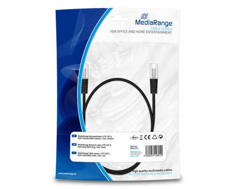 Netzwerkkabel/ Patchkabel CAT6 bis 1GBit, RJ45, Schwarz, 1m von MediaRange MRCS119