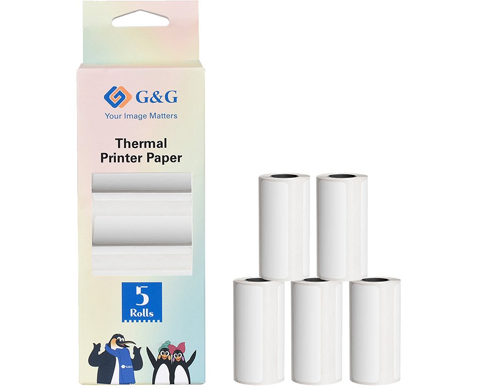 5 x 90 G&G Thermopapier-Etiketten 57mm x 30mm Größe, 30mm Durchmesser für G&G Mini Drucker GA-SD001BL und andere Thermodrucker