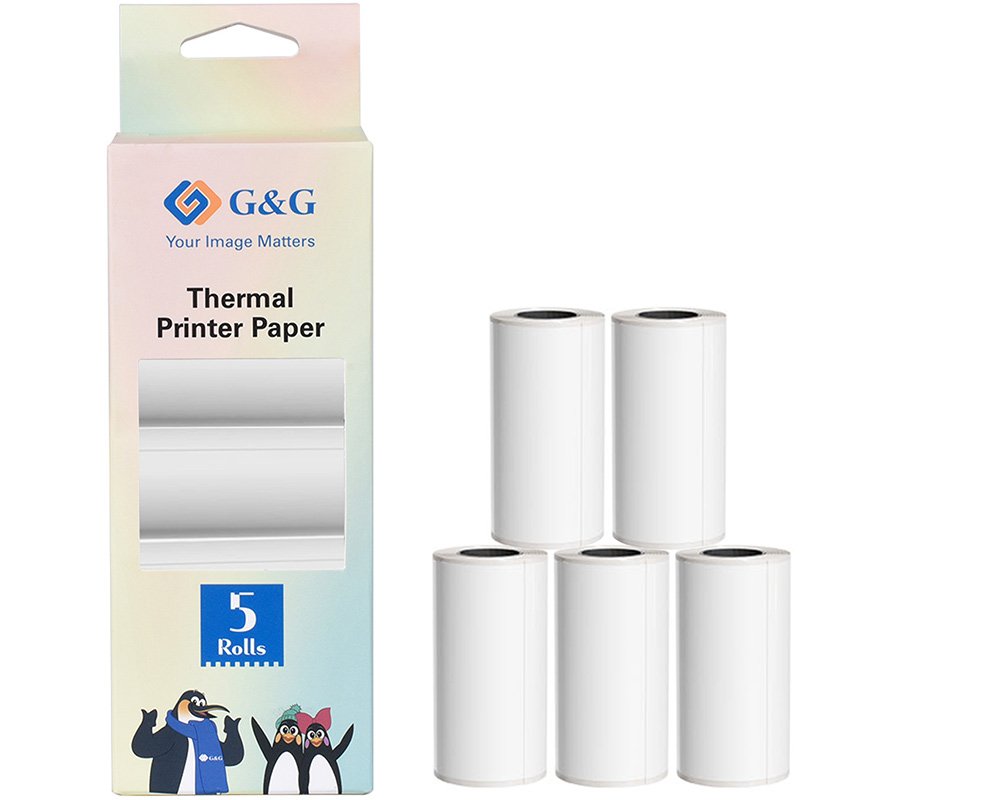 5 G&G Thermopapier-Rollen 57mm breit, 30mm Durchmesser, 6,6 m lang für G&G Mini Drucker GA-SD001BL und andere Thermodrucker - Triple-Resistant