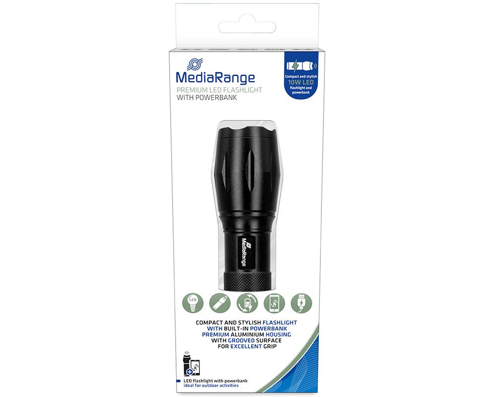 MediaRange LED Taschenlampe 10W mit Powerbank 1800 mAh - MR735