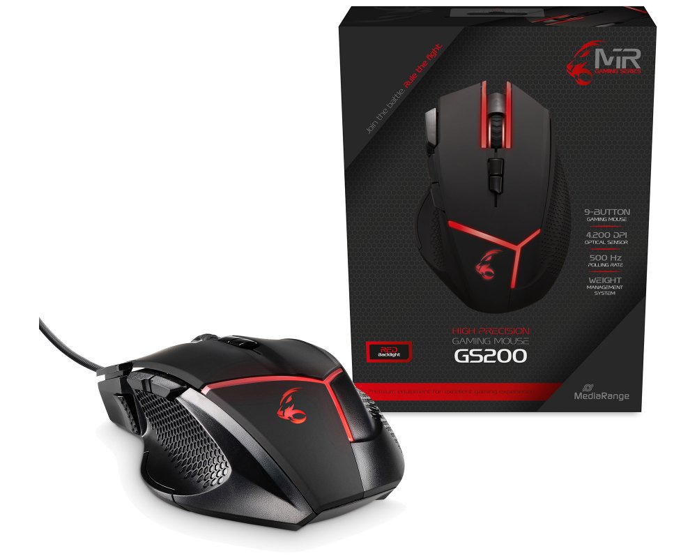 MediaRange Gaming Series MRGS200 Kabelgebundene 9-Tasten-Gaming-Mouse mit Gewichtsmanagement