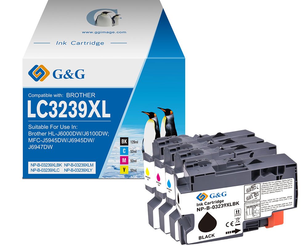 Kompatibel mit Brother LC-3239XL 4er Set XL-Druckerpatronen je 1x Schwarz, Cyan, Magenta, Gelb [modell] - Marke: G&G