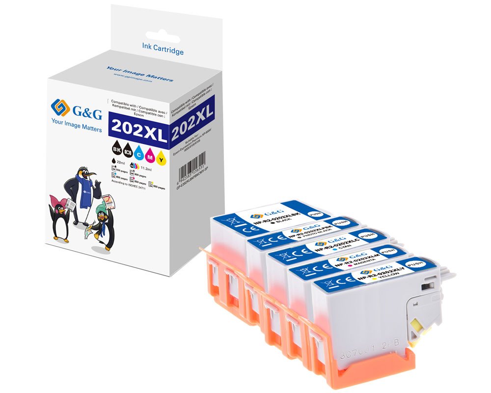 Kompatibel mit Epson 202XL Druckerpatronen je 1x Schwarz, Fotoschwarz, Cyan, Magenta, Gelb [modell] - Marke: G&G