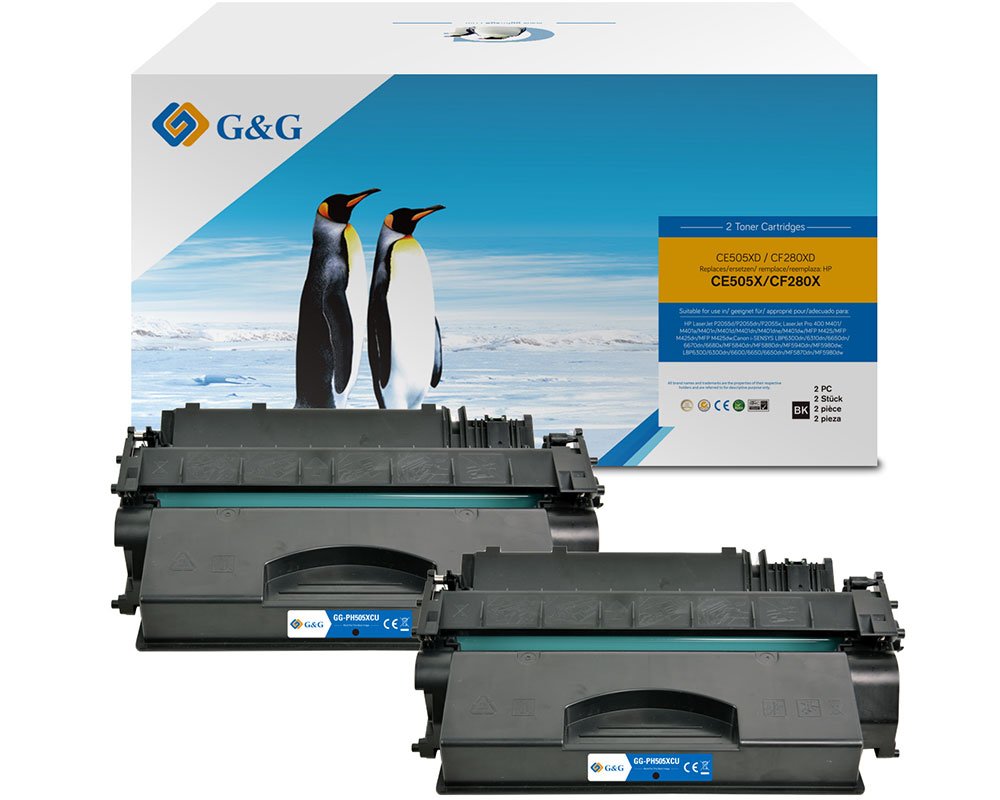 Kompatibel mit HP 05XD/ 80X / 280XD/ CE505XD / CF280XD / Canon 719H XL-Toner Doppelpack [modell] - Marke: G&G