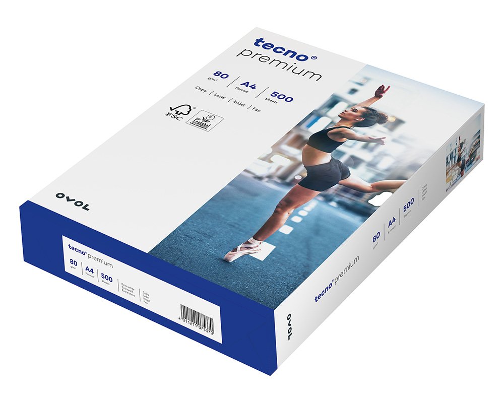 500 Blatt tecno®premium A4 Druckerpapier hochweiß (170 CI), 80 g/m2 - mit ColorLok®-Technologie