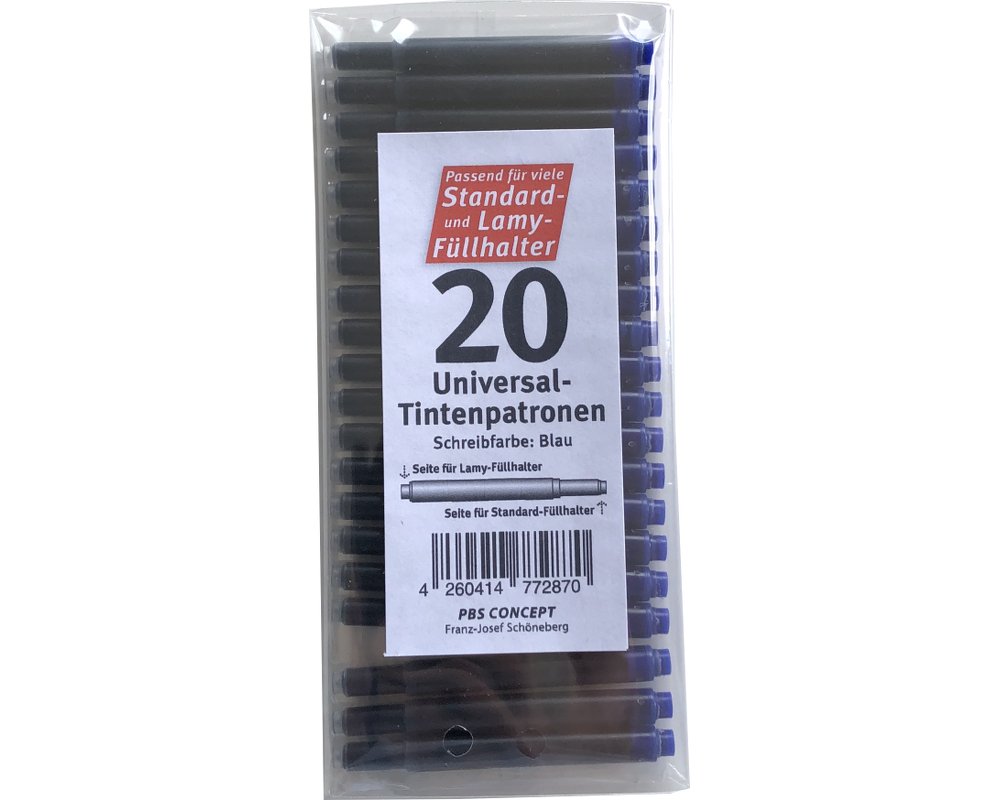 20 Universal-Tintenpatronen passend für viele Standard- und LAMY-Füller Schreibfarbe: blau