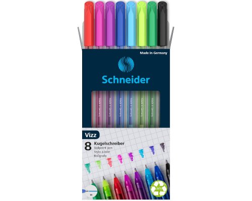Schneider Kugelschreiber Vizz, M, sortiert, 8er Etui