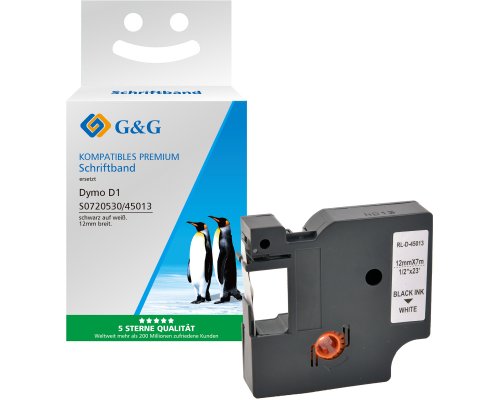 Kompatibel mit Dymo D1/ 45013/ S0720530 Schriftband (12mm x 7m) Schwarz auf weiß jetzt kaufen - Marke: G&G