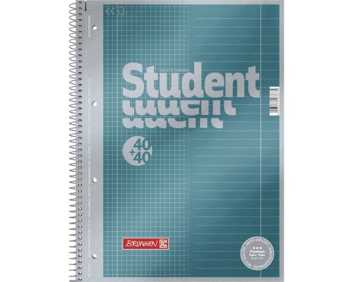 BRUNNEN Premium Collegeblock Student „Duo“ DIN-A4, 40 Blatt kar. | 40 Blatt liniert, 90g/m², 4-fach gelocht