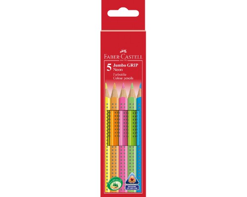 Faber-Castell Jumbo-Buntstifte mit GRIP, Neonfarben, 5er Etui