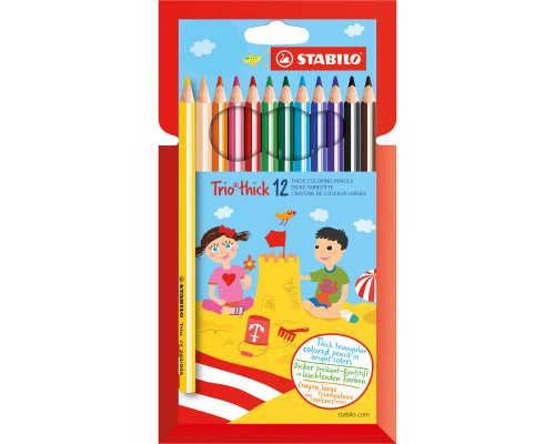 Dreikant-Buntstift STABILO Trio, dick, Etui mit 12 Stiften