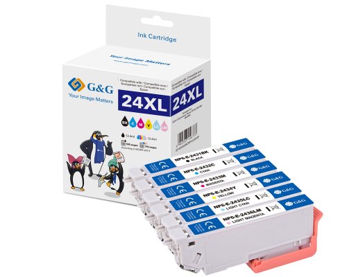 G&G XL-Druckerpatronen Kompatibel mit Epson 24XL/ T2438/ C13T24384011 Je 1x Schwarz, Cyan, Magenta, Gelb, Hell-Cyan, Hell-Magenta [modell]