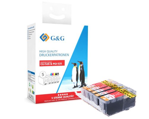 Kompatibel mit Canon PGI-525/ CLI-526 Druckerpatronen 5er-Set: Je 1x Textschwarz, Fotoschwarz, Cyan, Magenta, Gelb jetzt kaufen - Marke: G&G
