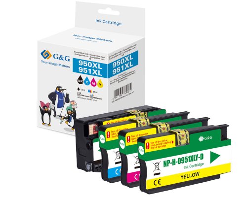 Kompatibel mit HP 950XL / 951XL Druckerpatronen 4er-Set: 1x Schwarz, 1x Cyan, 1x Magenta, 1x Gelb jetzt kaufen - Marke: G&G