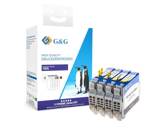 Kompatibel mit Epson 18XL/ T1816/ C13T18164510 XL-Druckerpatronen 4er-Set: Je 1x Schwarz, Cyan, Magenta, Gelb jetzt kaufen - Marke: G&G