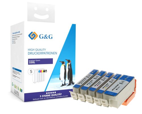 Kompatibel mit Epson 33XL Druckerpatronen 5er-Multipack: Je 1x Schwarz, Fotoschwarz, Cyan, Magenta, Gelb jetzt kaufen - Marke: G&G
