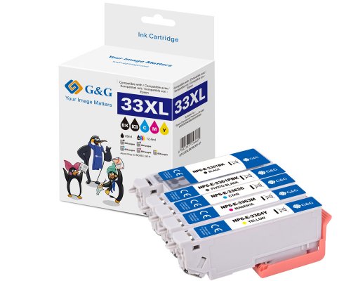 Kompatibel mit Epson 33XL Druckerpatronen 5er-Multipack: Je 1x Schwarz, Fotoschwarz, Cyan, Magenta, Gelb jetzt kaufen - Marke: G&G