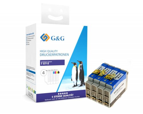 Kompatibel mit Epson T0715/ C13T07154012 Druckerpatronen 4er Multipack: Je  1x Schwarz, Cyan, Magenta, Gelb - Marke: G&G