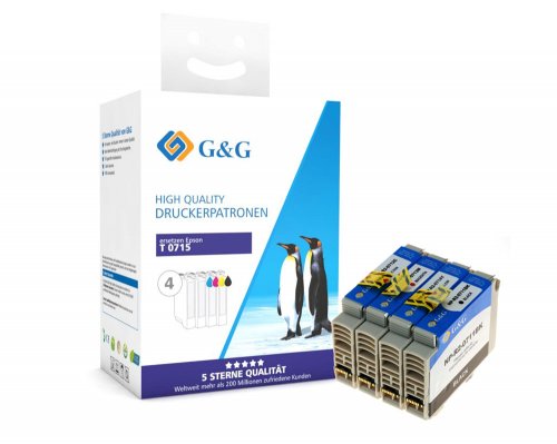 Kompatibel mit Epson T0715/ C13T07154012 Druckerpatronen 4er Multipack: Je 1x Schwarz, Cyan, Magenta, Gelb jetzt kaufen - Marke: G&G