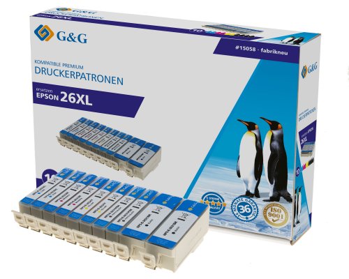 Kompatibel mit Epson 26XL XL-Druckerpatronen 10er-Set: Je 2x Textschwarz, Fotoschwarz, Cyan, Magenta, Gelb jetzt kaufen - Marke: G&G