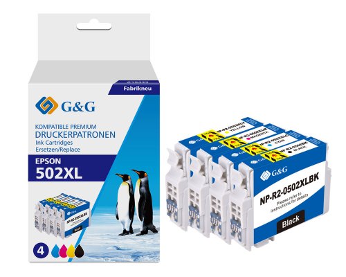 Kompatibel mit Epson 502XL Druckerpatrone je 1x Schwarz, Cyan, Magenta, Gelb jetzt kaufen - Marke: G&G