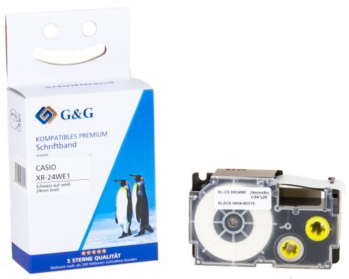 Kompatibel mit Casio XR-24WE1 Schriftband Schwarz auf weiß, 24mm x 8m jetzt kaufen - Marke: G&G
