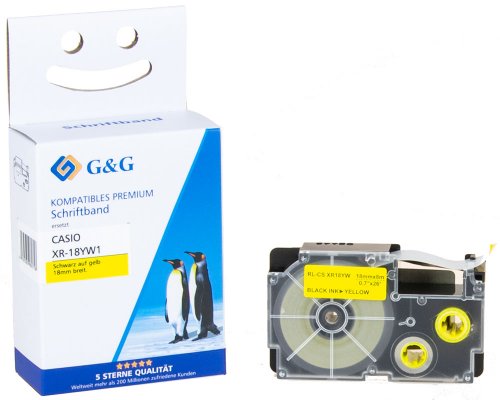 Kompatibel mit Casio XR-18YW1 Schriftband Schwarz auf Gelb, 18mm x 8m jetzt kaufen - Marke: G&G