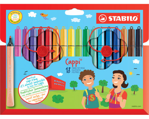 Filzstift mit Kappenring STABILO Cappi, Kartonetui mit 18 Stiften