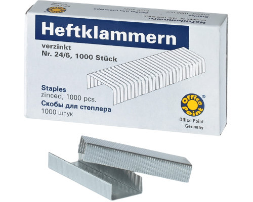 Heftklammern für Heftgeräte N24/6: Nach DIN 7405, verzinkt, rostsicher. Schachtel 1000 Stück