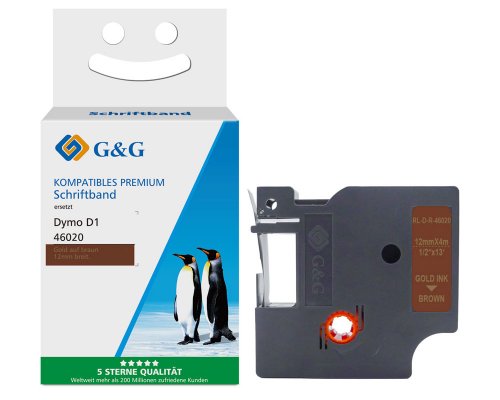 Kompatibel mit Dymo D1 Seiden Schriftband Gold auf Braun für Dymo Label Manager / Rhino ersetzt Dymo 46020 (12mm x 4m) jetzt kaufen - Marke: G&G