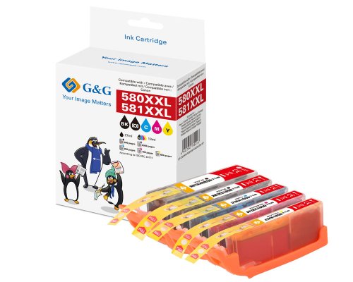 Kompatibel mit Canon PGI-580XXL / CLI-581XXL XXL-Druckerpatronen 5er-Sparset je 1x Textschwarz, Fotoschwarz, Cyan, Magenta, Gelb jetzt kaufen - Marke: G&G
