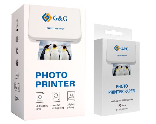 G&G Photo Printer GG-PP023 mit 25x selbstklebendes ZINK-Fotopapier 50x76 mm