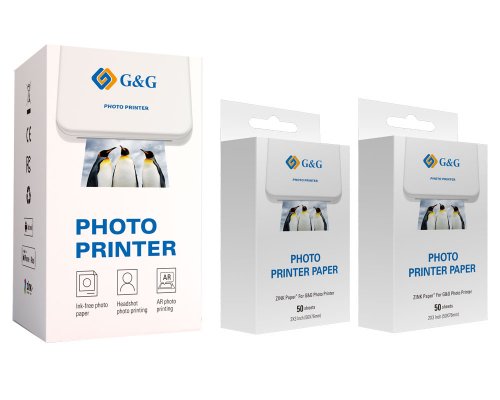 G&G Photo Printer GG-PP023 mit 105 x selbstklebendes ZINK-Fotopapier 50x76 mm