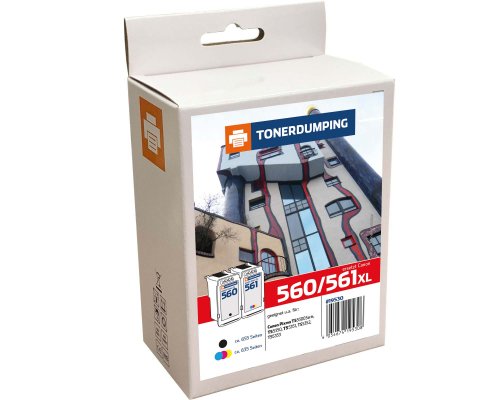 Kompatibel mit Canon PG-560XL + CL-561XL/ 3712C001+ 3730C001 XXL-Druckerpatronen Schwarz + Color jetzt kaufen  (21 + 16 ml/ 655 + 635 Seiten) von TONERDUMPING