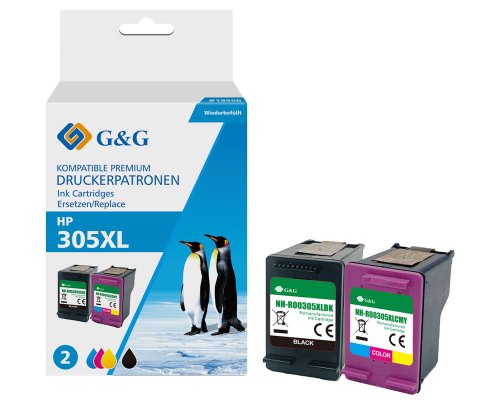 Kompatibel mit HP 305XL/ 3YM62AE + 3YM63AE XXL-Druckerpatronen Schwarz + Color jetzt kaufen - Marke: G&G (XXL: 18ml/ 400 Seiten + 18ml/ 330 Seiten)